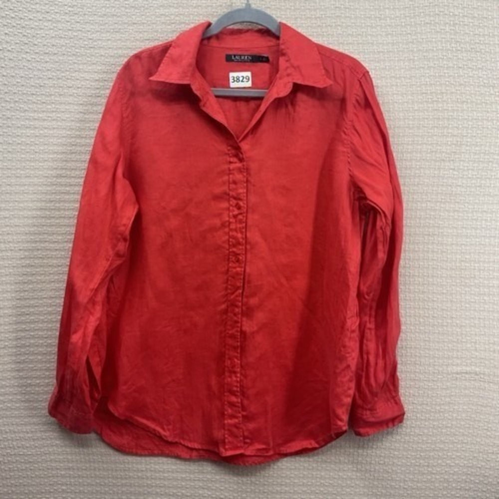 Lauren Ralph Lauren Red Coastal Colors‎ Button Up Shirt Women L Sri Lanka Linen